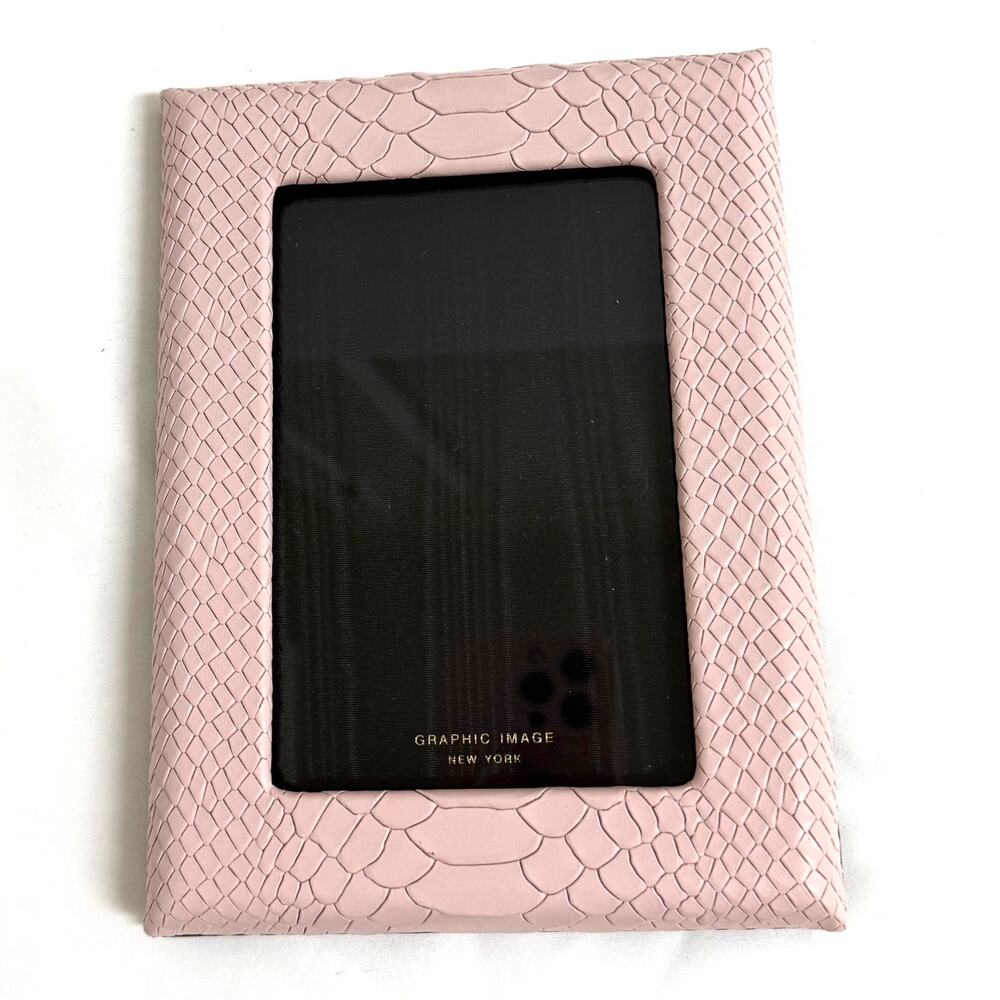 Graphic Image NY Leather Python Embossed 4x6 Picture Frame Cream Pink Luxury